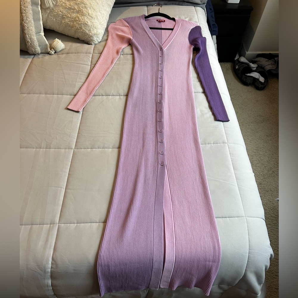 Staud Shoko Rib Knit Sweater Dress in Iris Multi Sz L NWNT